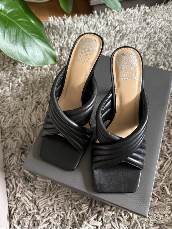 Vince Camuto Shoes - Vince Camuto Black Leather Crisscross Slide Sandals
